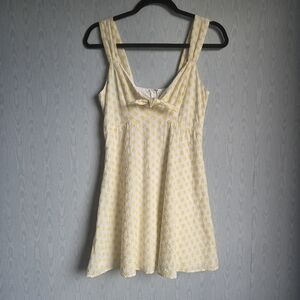 Blue Rain Tie Front Sleeveless Floral Eyelet Mini Sundress M Yellow White‎